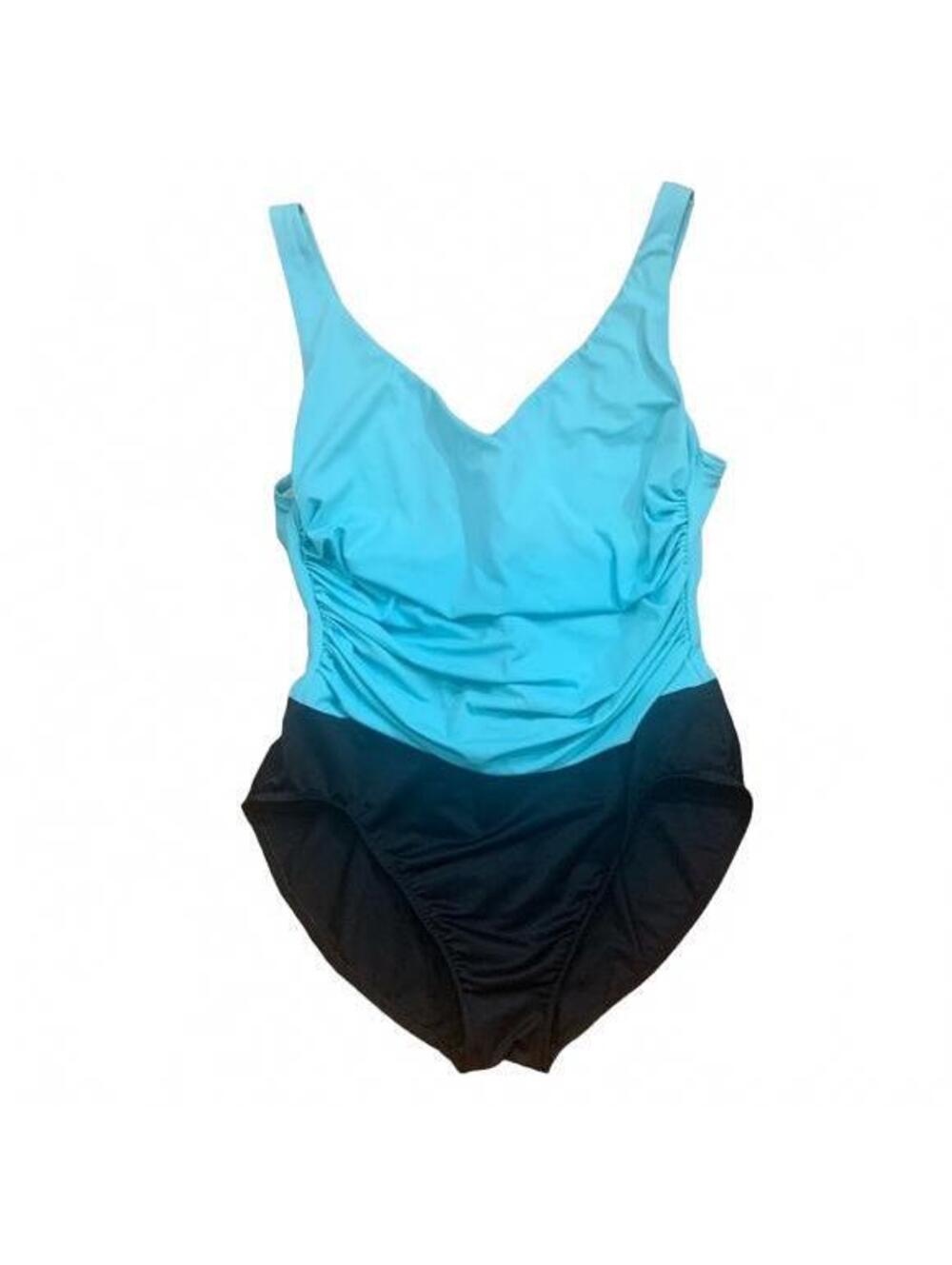 MIRACLESUIT One Piece Shaper Swimsuit Two Toned Black and Aqua Size 14